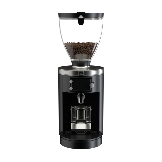 Front view of black Mahlkonig E80W GbS Grind-by-Sync espresso grinder