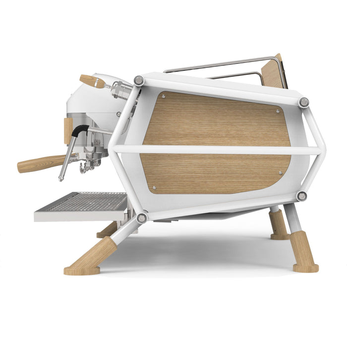 Cafetera espresso automática Sanremo 3 grupos blanca con madera Cafe Racer