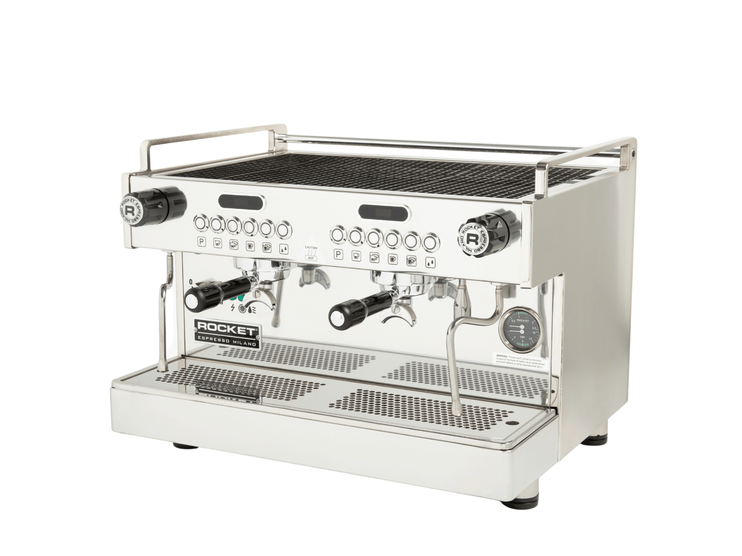 Commercial espresso machine with 'Rocket' branding on a white background