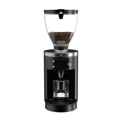 Front view of black Mahlkonig E80W GbS Grind-by-Sync espresso grinder