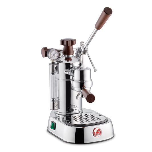 La Pavoni (versión de EE. UU.) Espresso profesional con palanca cromada con madera, PCW-16