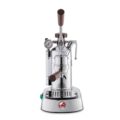 La Pavoni (versión de EE. UU.) Espresso profesional con palanca cromada con madera, PCW-16