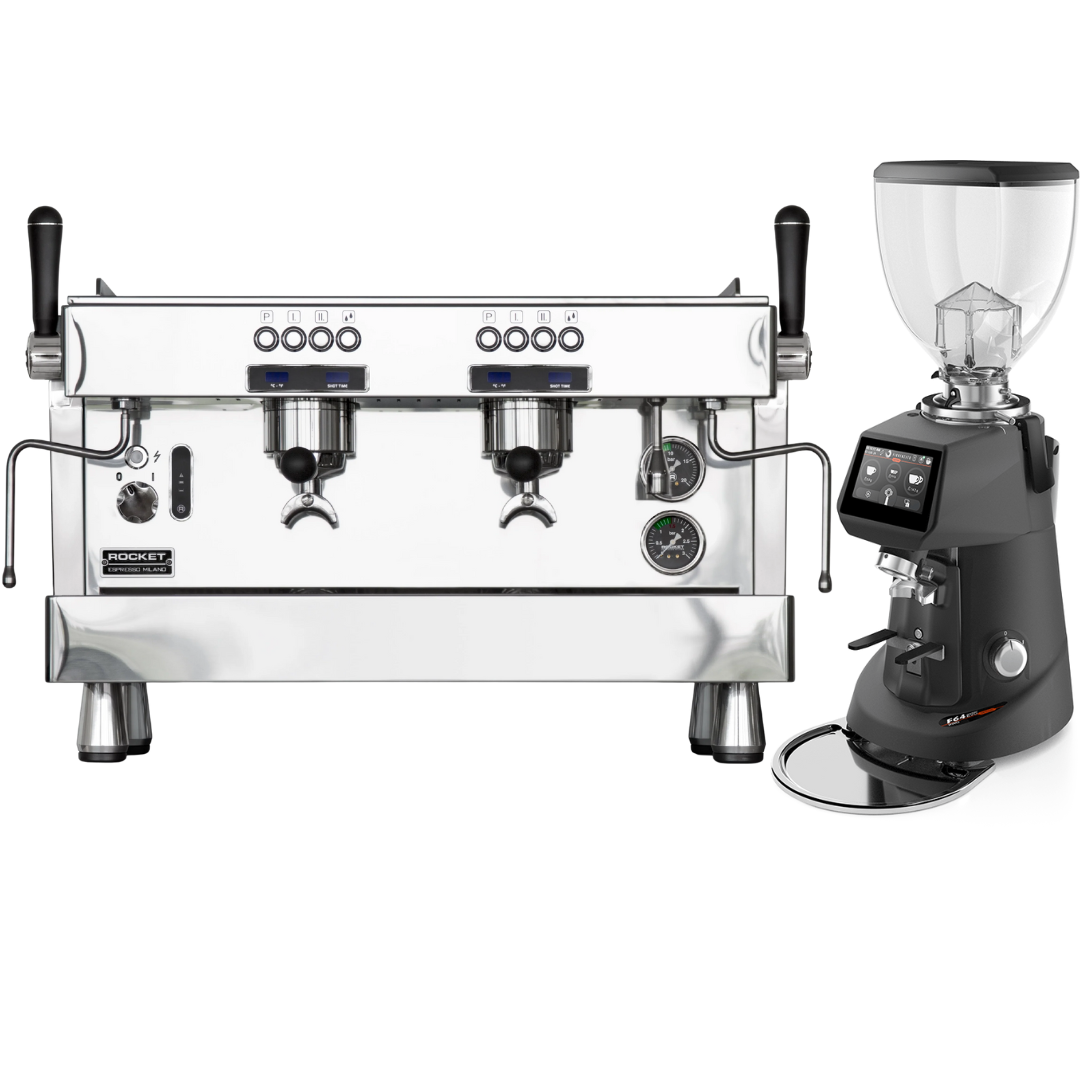 Commercial 2 Group Espresso Bundle: Rocket R9 + Fiorenzato F64 EVO PRO Sense GbW