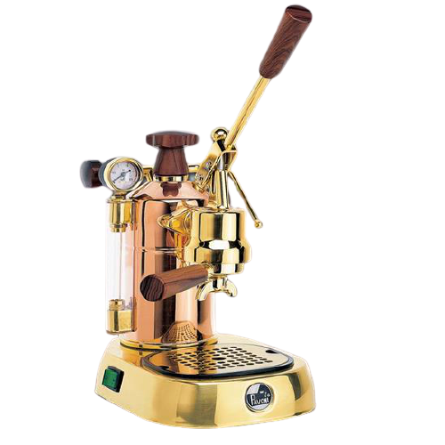 La Pavoni (versión estadounidense) Espresso profesional con palanca de cobre y latón, PB-16
